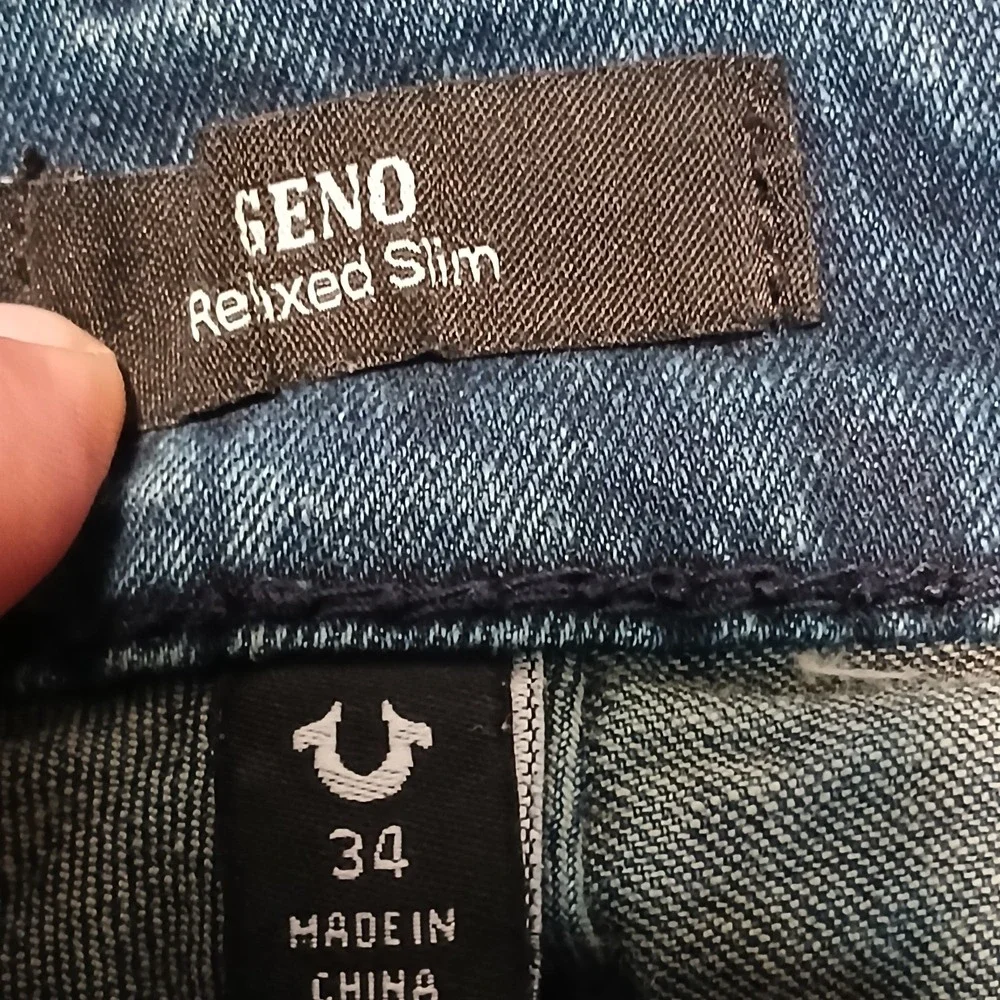 True Religion Jeno Jeans‎ Men 34 Blue Wash Relaxed Slim Stretch Straight Whisker